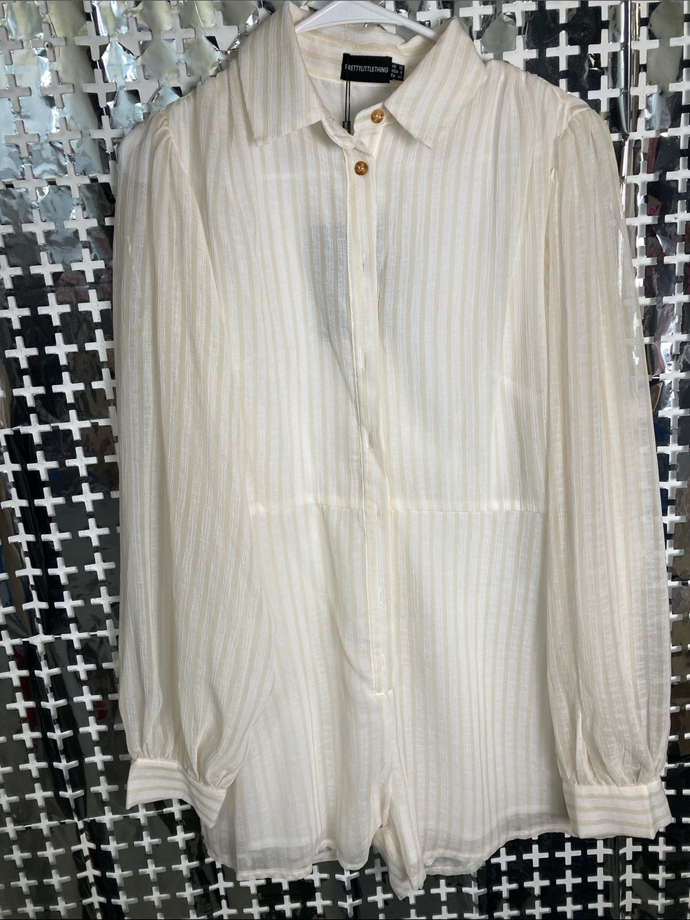 PrettyLittleThing Ivory Striped Button-Front Shirt